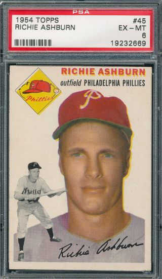 Psa 6 Ex - Mt Nq Richie Ashburn Hof 1954 Topps 45 Example/graded Vintage Card
