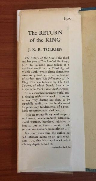 The Return Of The King by J.  R.  R.  Tolkien,  Lord Of The Rings,  First US Edition HB 10