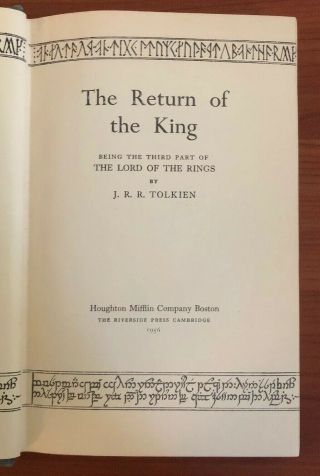 The Return Of The King by J.  R.  R.  Tolkien,  Lord Of The Rings,  First US Edition HB 2