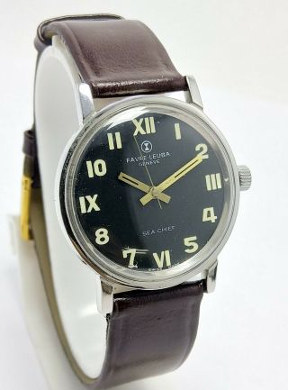 Vintage Favre Leuba Black Hand Winding 17j Wrist Watch Men 