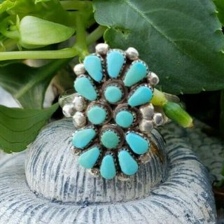 Vintage Zuni Sterling Turquoise Ring Size 7 Unmarked Stunning 7/8 " Long