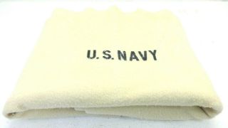 Vintage White Wool Us Navy Blanket 82 " X 60 "