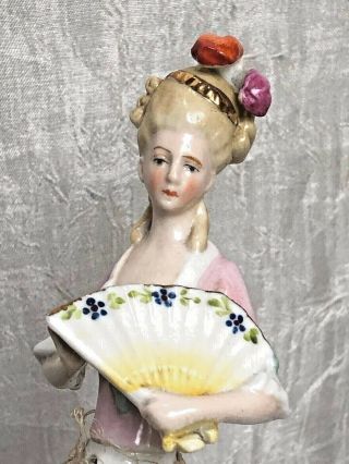Antique German Porcelain Half Doll/pin Cushion Doll W Open Fan 3.  5 " H