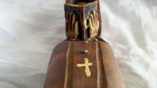 HANDCARVED WOODEN GOTHIC BOOKENDS MONK PRIEST ROSARY VINTAGE BIBLE HOODED 8 