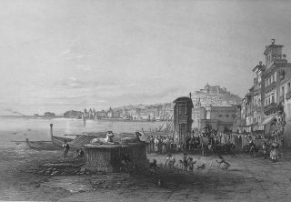 Italy View Of Naples & Bay - 1855 Antique Print Engraving