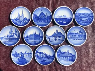 Set Of 11 Vtg Old Royal Copenhagen Denmark Small Plates Blue Glazed Wall Hangers