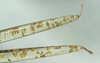 Pair (2) Vintage Clear Lucite 11 - 1/2 " Taper Candles With Gold Flakes Flecks