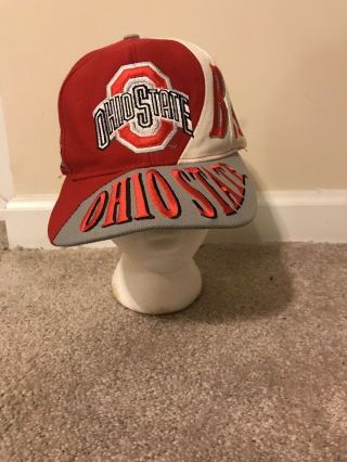 Vintage 90s Ohio State Buckeyes Spellout Big Logo Snapback Hat Vtg Go Bucks Osu