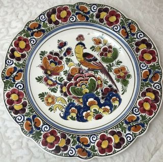 Lovely Delft Polychrome Hand Painted Wall Plate Charger Signed Afina Marked Vtg