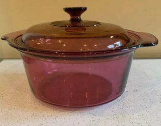 Vintage Corning Ware Cranberry Vision 3.  5 Liter Dutch Oven Casserole