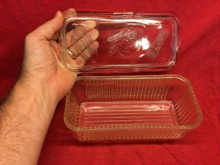 Vintage Federal Glass Clear Ribbed Refrigerator Dish W/vegetable Lid 8 " X 4 "