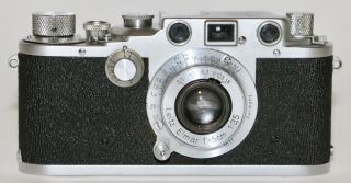 Leica Wartime IIIc Body,  5cm f/3.  5 Elmar Sharkskin Cover Made In Germany 1945 2