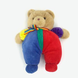 Vintage Eden Teddy Bear Plush - Velour Primary Colors W/ Rainbow Bow