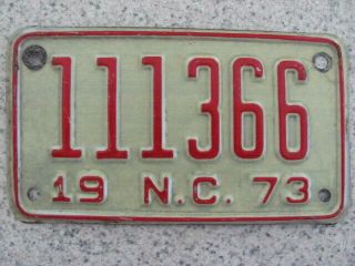 1973 North Carolina Nc Motorcycle License Plate Tag,  Vintage,  111366,