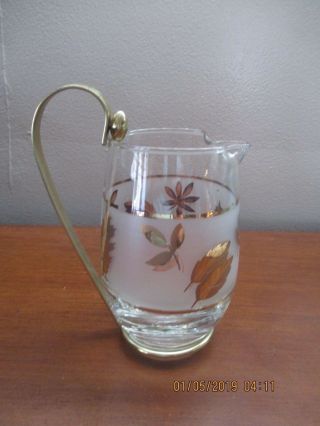 Vintage 1960’s Libbey’s Hostess Frosted Golden Foliage Pitcher Small