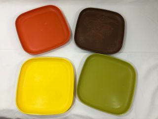 Vintage Tupperware Square Plates Rounded Corners Harvest Colors Set Of 4 Stack