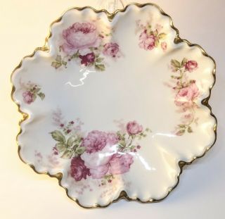 Vintage Haviland Limoges China Plate / Bowl Pink Roses Gold Edges