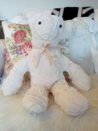 Teddy Bear Vintage Bedspread Chenille Handmade Soft Baby Pink