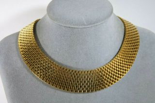 Vintage Monet Gold Tone Mesh Metal Choker Cleopatra 1  Wide Necklace