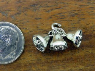 Vintage Sterling Silver Christmas Wedding Bells Movable Clappers 3d Charm