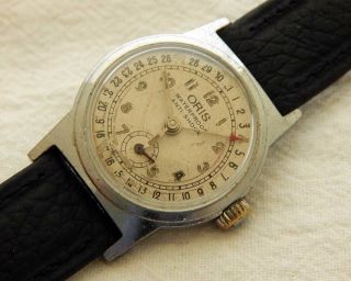 Vintage Oris Pointer Calendar Silver Dial Mid - Size 28.  2mm Case Running As Found