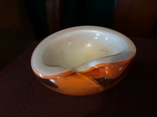 Vintage Italian Murano Glass Cased Geode Bowl Coral Pink & Gold Aventurine