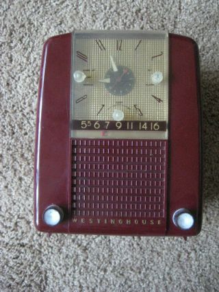 Vintage Westinghouse Clock Radio / Model H - 397t5 / Maroon / Parts Or Restoration