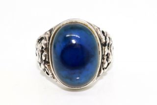A Large Heavy Vintage Sterling Silver 925 Blue Stone Mens Statement Ring 13591