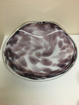 Murano Art Glass Bowl.  White Crystal Glass.  Hand Blown.  Vintage.  Label.