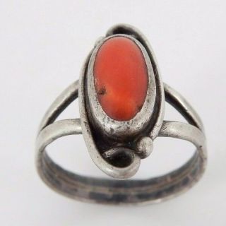 Vintage Sterling Silver Red Coral Ring Size 7.  75 Sku 7.  9.  26.  14