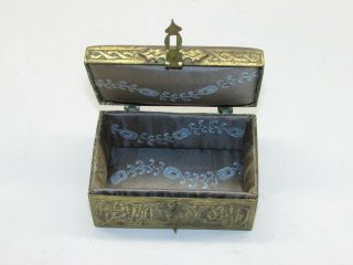 Vintage Brass Hinged Trinket Jewelry Box Satin Cushion Lined 3 - 1/2 " X 2 - 1/4 " X 2