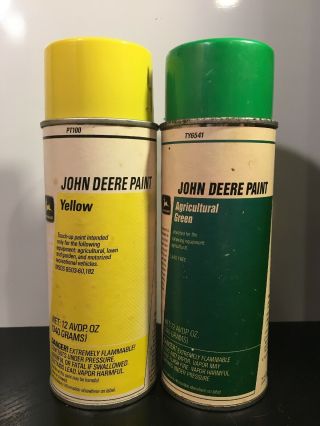 2 Vintage John Deere Spray Paint Cans Paper Label - Yellow,  Agricultural Green