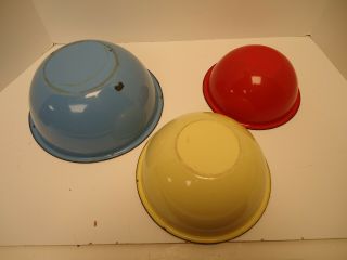 Vintage Enamel Ware Porcelain Metal Bowls Set Of Three 3