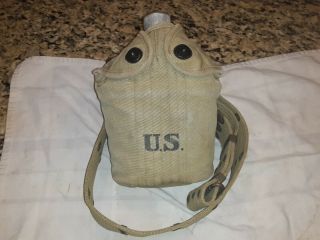Vintage World War I - Ww1 1918 Us Canteen In Long 1917 Case With Belt