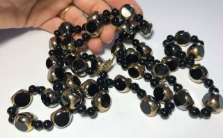 Vintage Black & Silver Tone Art Deco Style Beaded Necklace Strand