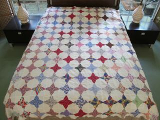 Needs Tlc Vintage Feed Sack Hand & Machine Sewn Periwinkle Quilt Top 83 " X 71 "