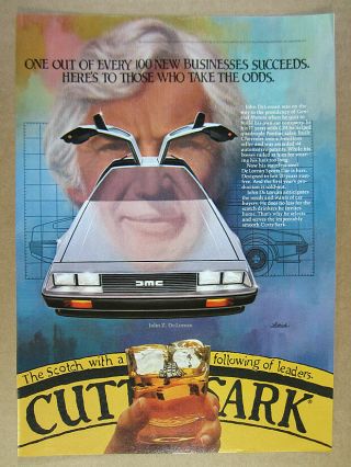 1981 John Delorean Dmc - 12 Car Art Cutty Sark Scotch Vintage Print Ad