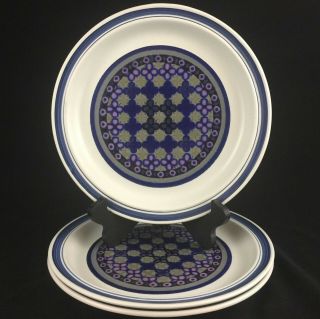 Set Of 3 Vtg Dinner Plates 10 1/4 " By Royal Doulton Tangier Blue Ls1005 England