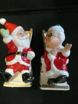 Vintage Lefton Santa Mrs Claus Waving Rocking Chair Salt & Pepper Shakers 8139N 3
