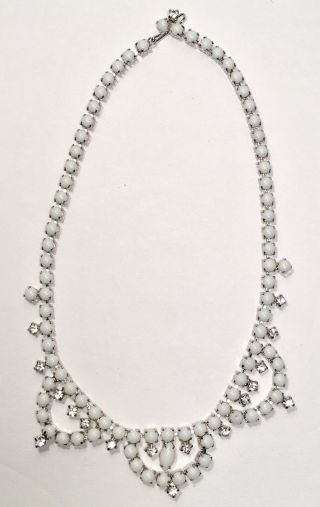 Vintage Antique Milk Glass Clear Crystal Rhinestone Necklace Jewelry