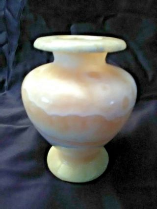 Vintage Alabaster Marble Small Hand Carved Tan Vase Urn South America 1977