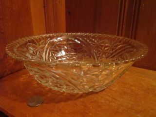 Vintage Clear Pressed Glass Sawtooth Rim Starburst 10 1/2 " Serving Bowl Euc