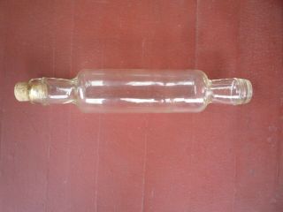 Vintage Thick Clear Glass Rolling Pin With Cork Stopper For Marbles,  Buttons