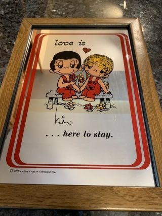 Vintage 1970 Love Is.  Here To Stay Framed Mirror 91/2 X 131/2 Inches