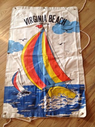 Vintage Ocean Raft Virginia Beach Nautical Sailboat Canvas Wall Hanging
