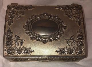Vintage Godinger Silver Plated Ornate Embossed Jewelry Box Burgundy Interior
