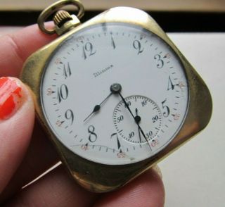 Antique Art Deco Gold Filled Illinois Pocket Watch Square Case 17 Jewels Estate