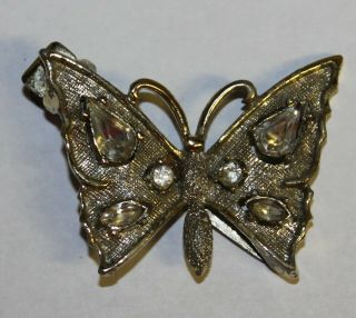 Gold Tone Rhinestone Butterfly Hair Clip Pin Vintage Estate Accessories Wedding