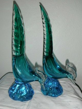 Vintage Murano Glass Pheasants Stunning Rare Aqua Blue Hints Of Green