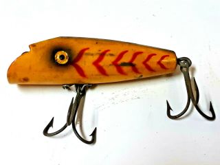Vintage Wooden Fishing Lure,  2 Hooks,  Unbranded Yellow Pre - Owned2